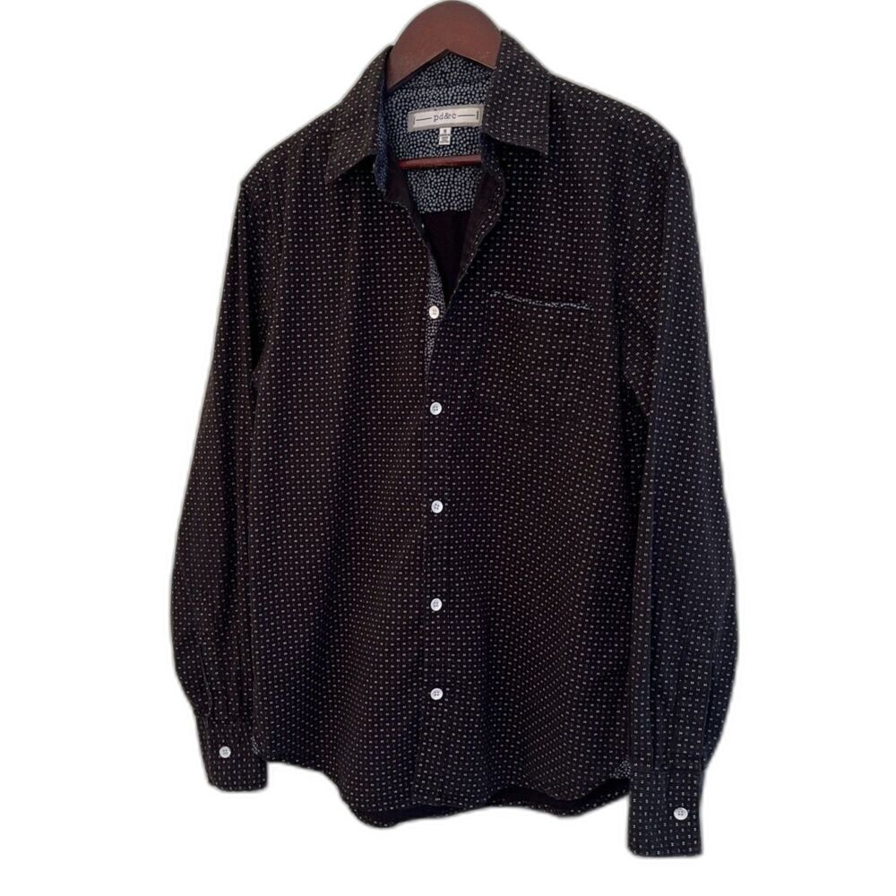Paper Denim & Cloth Geo Floral Cottagecore Cotton Button Up, Black/Navy- Small
